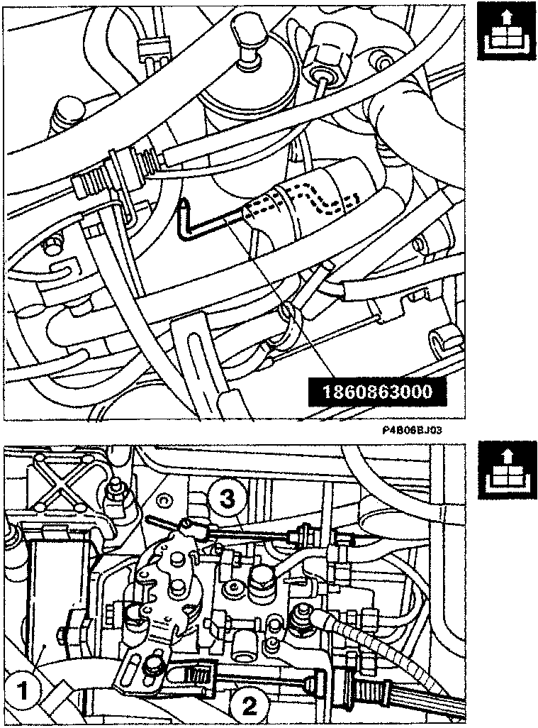Diagram showing crankshaft area with reference tool 1860863000 fitted