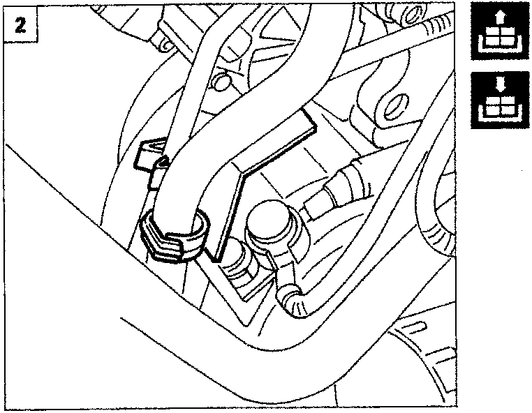 Diagram showing pipes and a mounting bracket near the engine block.