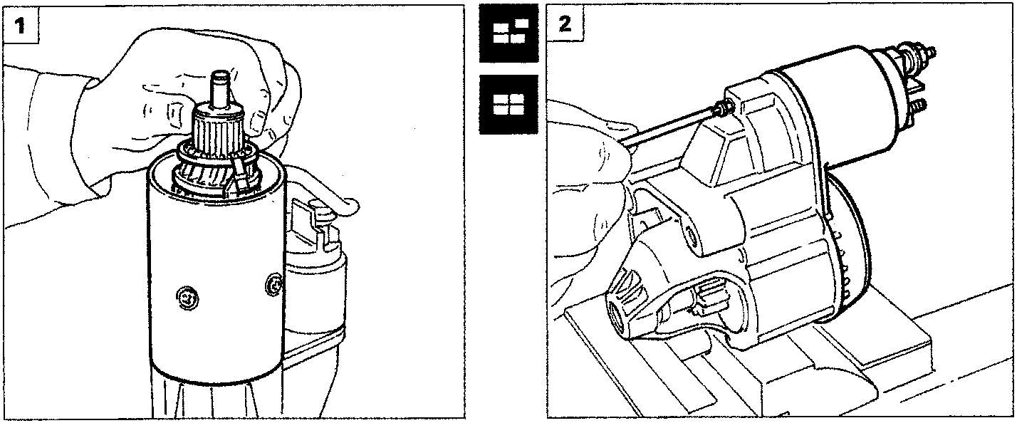 Figure 1 showing a hand withdrawing the armature from the starter motor casing