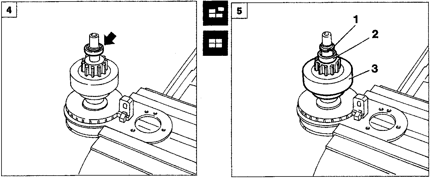 Figure 4 showing the pinion retaining ring being removed with an arrow indicator