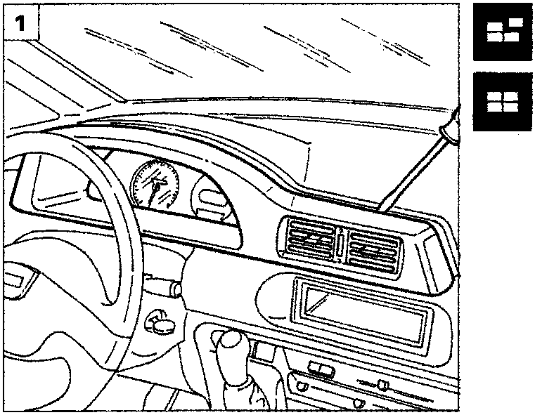 Interior view of the driver's side dashboard showing the instrument panel frame and steering wheel