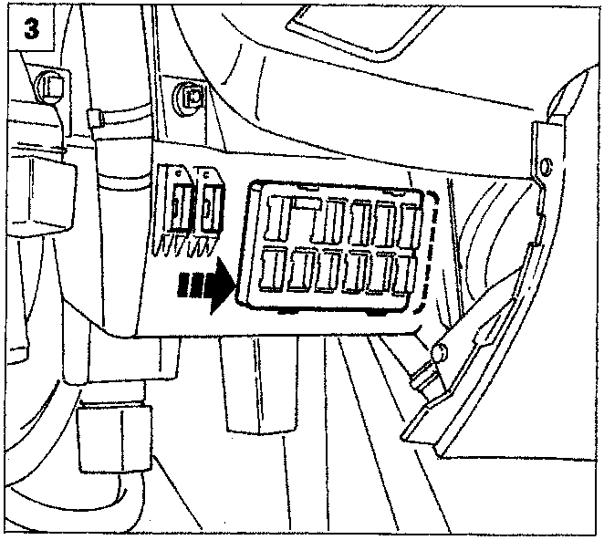 Diagram showing the fuse unit being pushed to the right and withdrawn from its seating, with an arrow indicating the direction of movement.