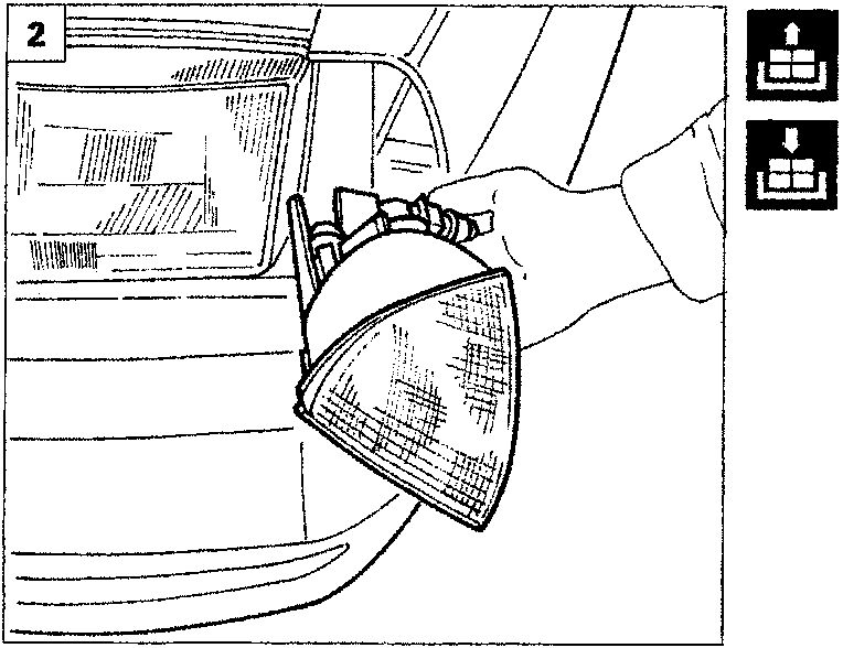 Diagram showing a hand disconnecting the connector and removing the direction indicator unit