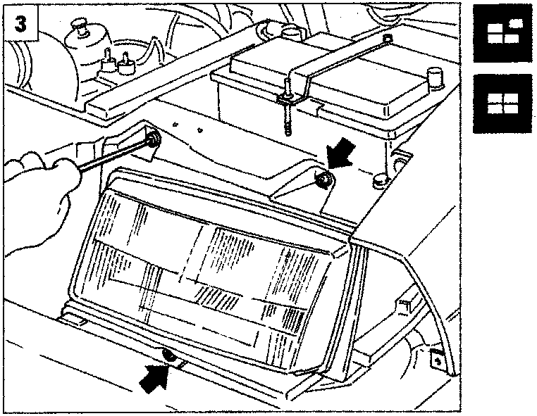 Diagram showing a hand using a tool to undo a screw on the lights cluster assembly