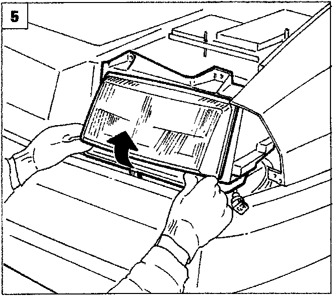 Diagram showing hands removing the lights cluster by tilting it upwards