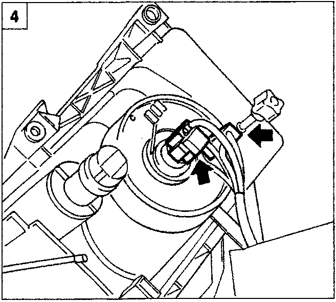Diagram showing the rear of the lights cluster with arrows pointing to the bulb connectors being disconnected