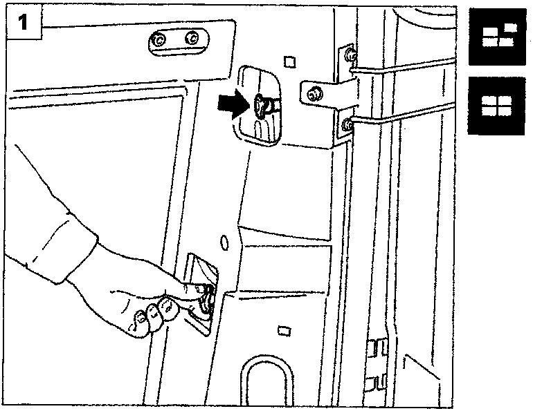 Diagram showing a hand undoing wing nuts on the rear lights cluster inside the vehicle body panel.