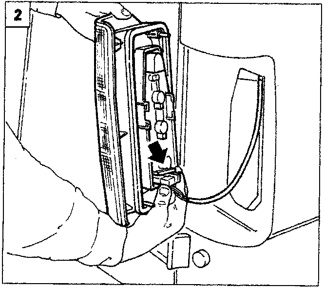 Diagram showing the rear lights cluster being withdrawn from its seating and disconnected from the wiring connector.