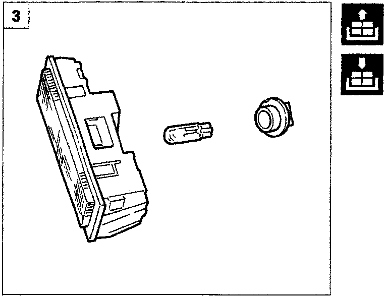 The disassembled courtesy light showing the housing, a small bulb, and the bulb holder socket.