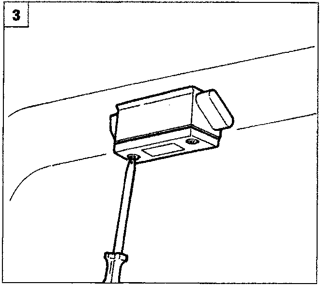Diagram showing a screwdriver undoing the screws securing the frame of the number plate light