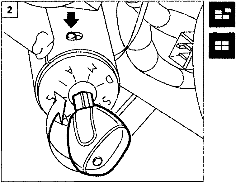 Diagram showing the ignition key inserted into the ignition switch block in the M position