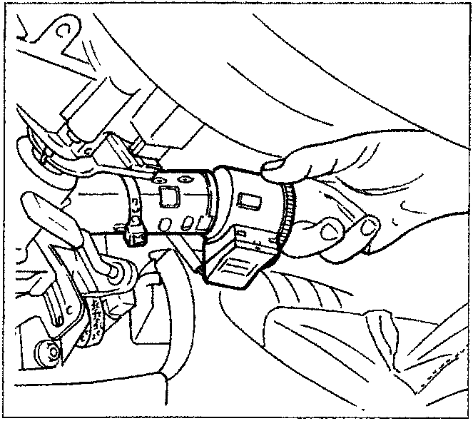 Diagram of the steering wheel and instrument panel area showing notches on the junction unit protective cover