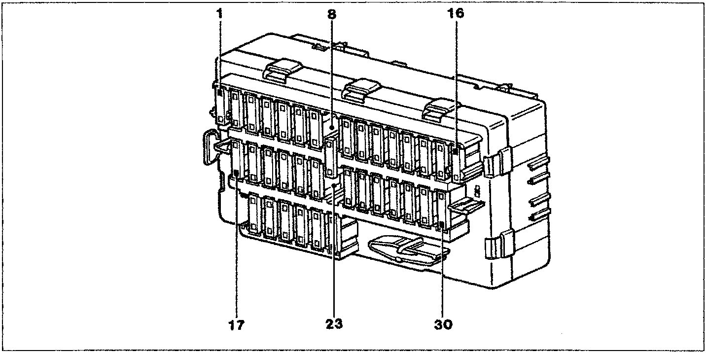 Diagram of the junction unit in BF00 dashboard showing numbered positions 1, 8, 16, 17, 23, and 30