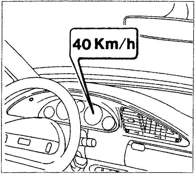 Car speedometer indicating 40 km/h speed