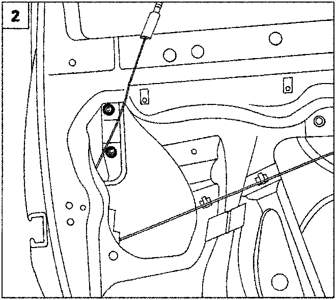 Diagram showing the internal mechanism of the door frame with a rod and bolts