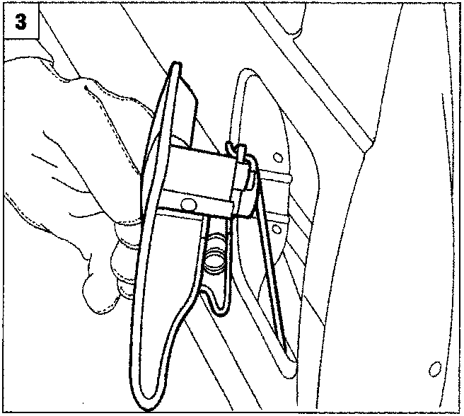 Diagram showing a hand disconnecting a rod from the door opening control lever