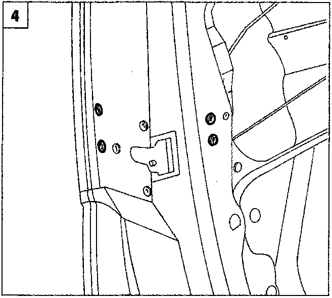 Diagram showing the bolts fixing the plastic shields inside the door frame