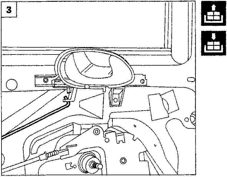 Diagram showing the interior door handle and lock mechanism area (P4B003M03)