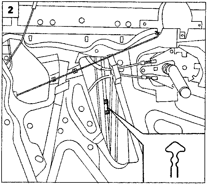 Diagram showing the upper section of the door interior with window regulator cables and a rivet icon