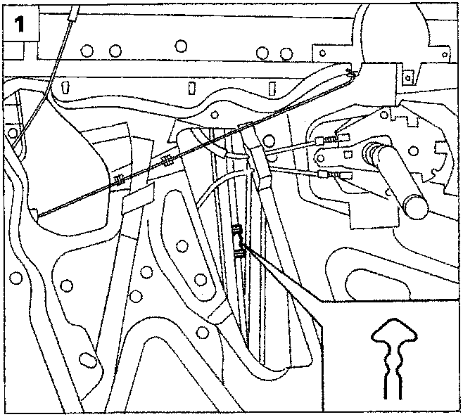 Diagram showing the internal mechanism of a car door with various linkages and components, labeled P4B004M02