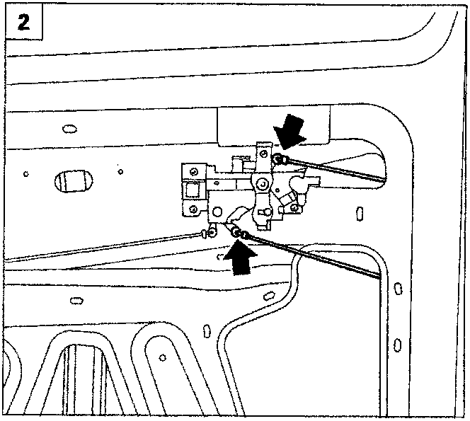 Diagram showing the internal lock mechanism and rods inside the door handle area.