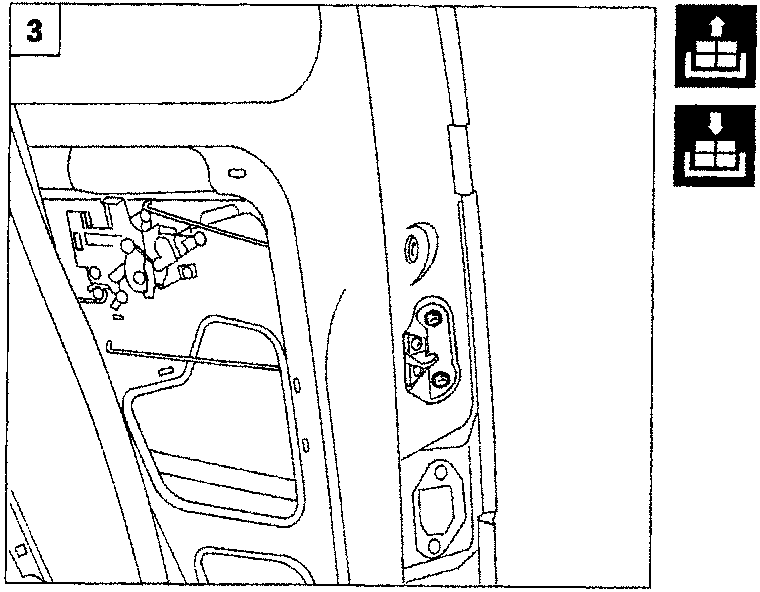 Diagram showing the inner door structure near the handle and lock assembly.