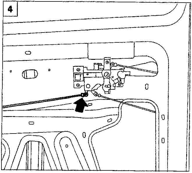 Diagram showing the lock mechanism with an arrow pointing to a specific rod connection point.
