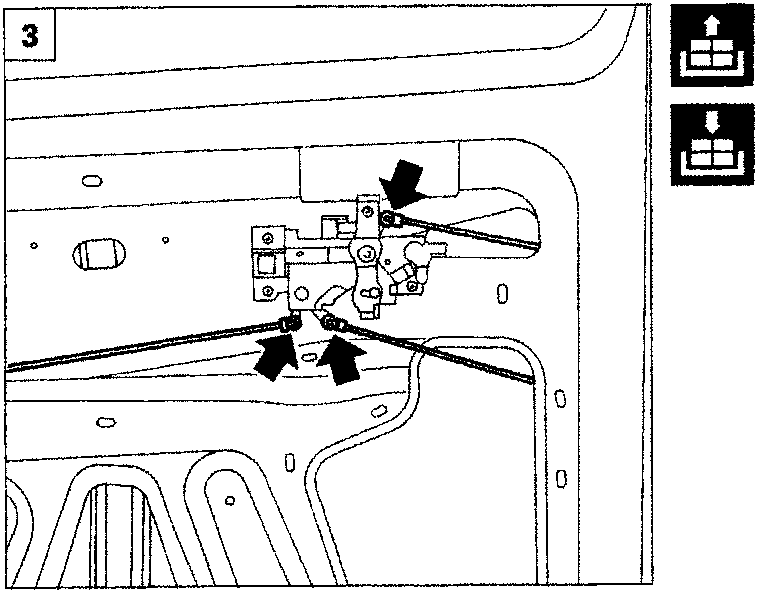 Diagram showing arrows indicating the rivets and rods connected to the lock operating device