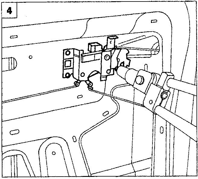 Diagram showing a riveting tool being used to install new rivets on the lock operating device