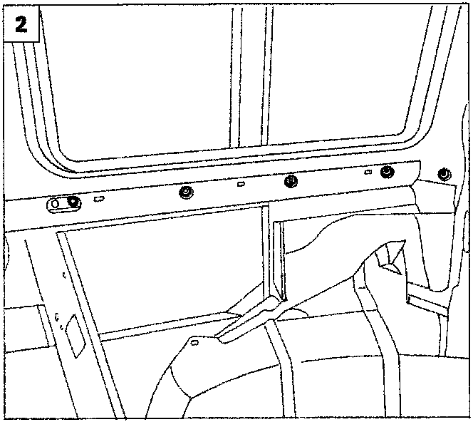Diagram showing the centre supporting bracket for the side door with two circled callout points.