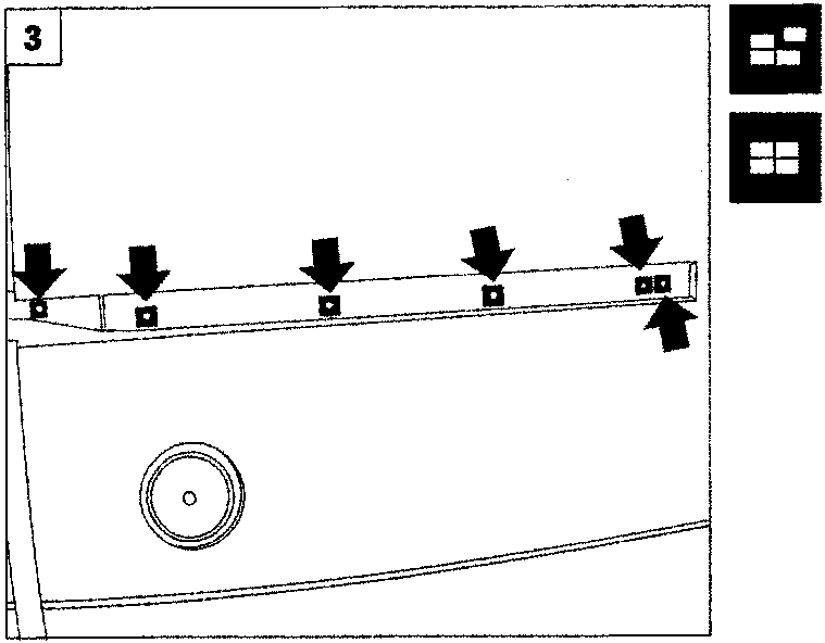 Diagram of the lower sliding guide with arrows indicating the direction of removal for the fixings.