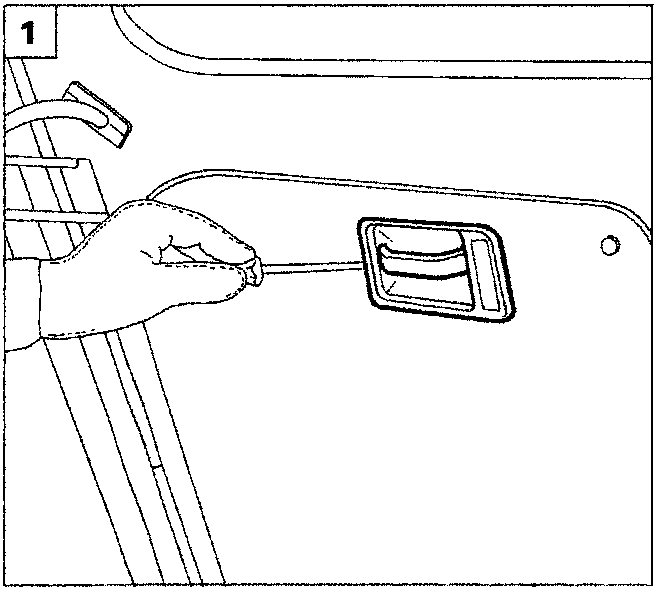 Diagram showing a hand using a tool to remove the escutcheon from the internal door opening control lever