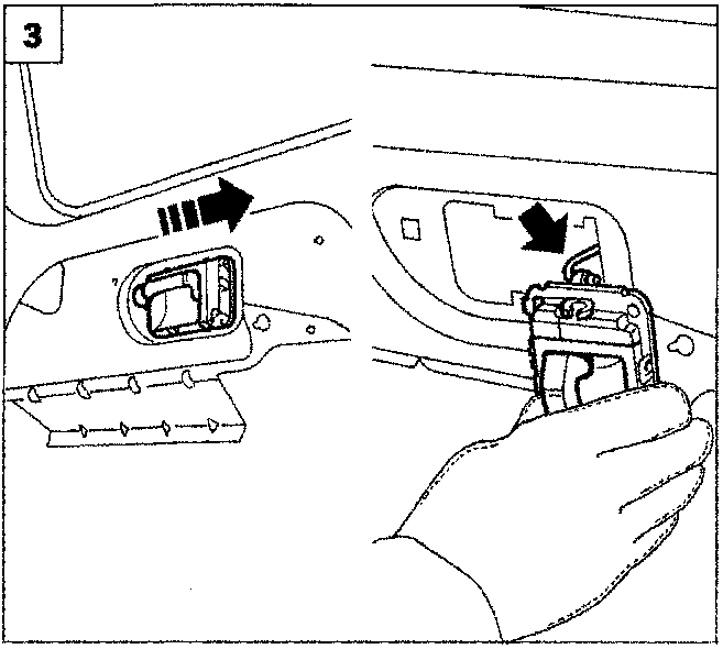 Diagram showing hands removing buttons and pulling the door panel away from the door frame