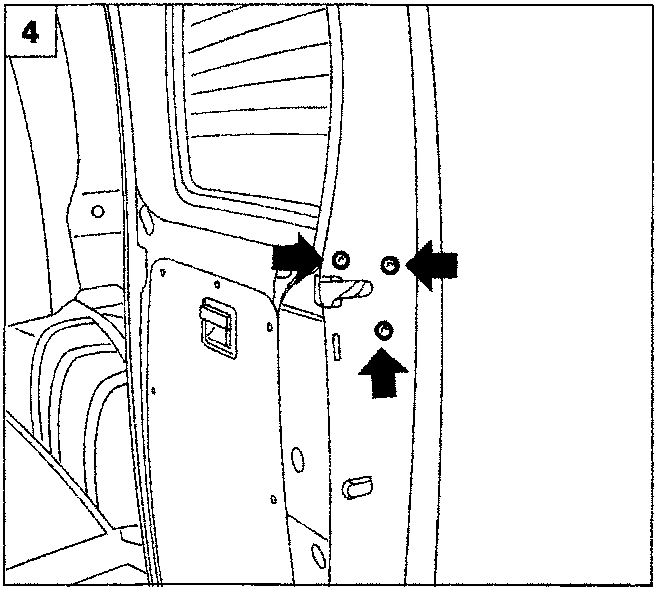 Diagram showing arrows indicating the direction to push and rotate the internal door opening control lever to disconnect the connecting rod
