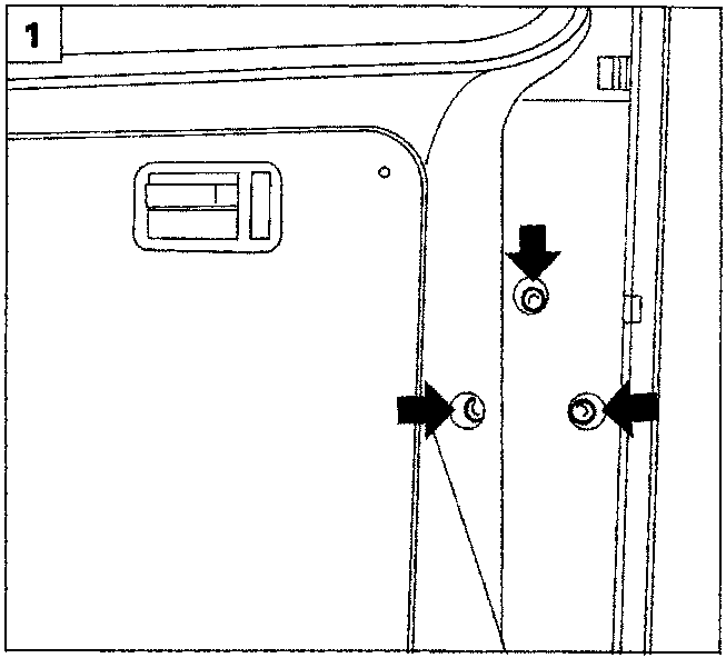 Diagram showing the location of bolts on the rear door frame