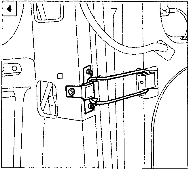 Diagram showing the door check strap mounting on the door and pillar