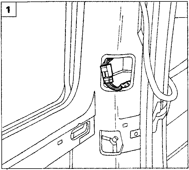 Diagram showing the door check strap attachment point on the door frame