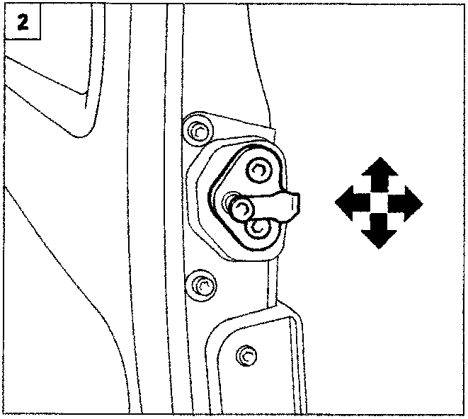 Diagram showing the lock striker on the door frame with a four-directional arrow indicating adjustability