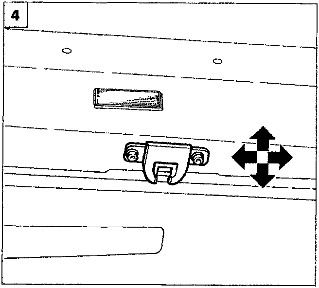 Diagram showing the left door attachment device and striker on the vehicle floor with a directional arrow