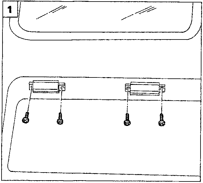 Diagram showing the upper section of a rear door with two number plate light assemblies and their mounting bolts.