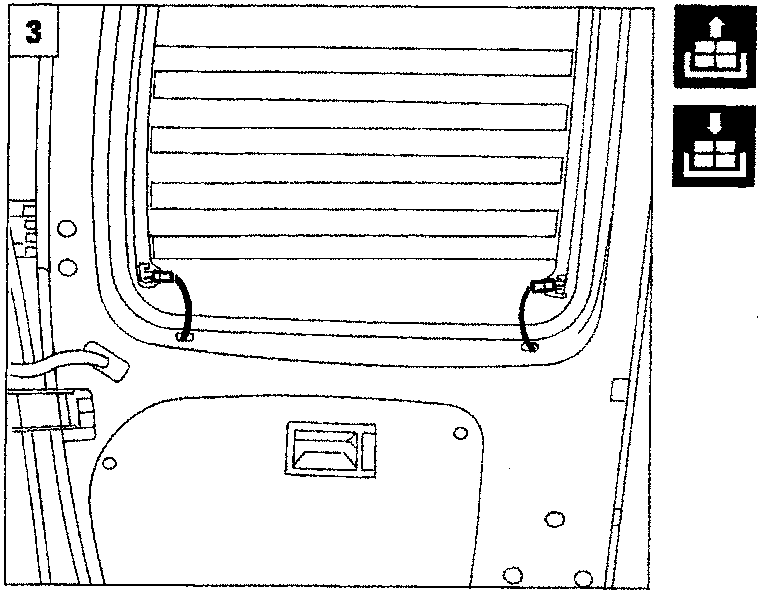 Diagram showing the interior side of the rear door panel removed, revealing the window frame and lower storage pocket area.