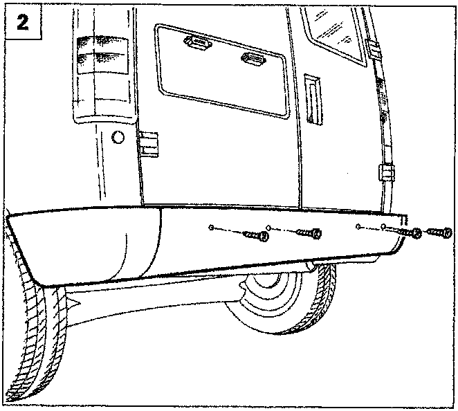 Diagram showing the rear view of the vehicle with the bumper mounting points indicated by arrows