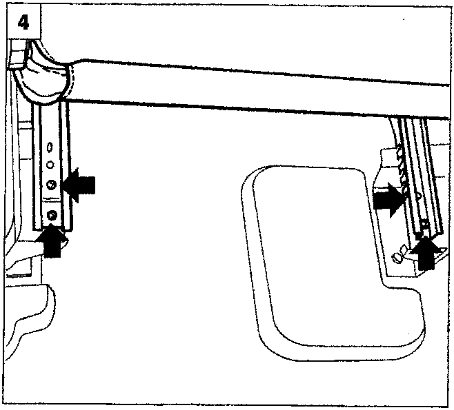 Diagram showing the seat base and sliding guide assembly with arrows indicating bolt locations