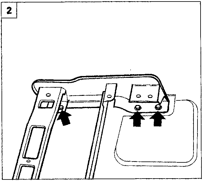 Diagram showing the rear of the seat frame with arrows pointing to mounting bolts.
