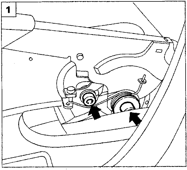Diagram showing the seat adjustment mechanism with arrows pointing to two bolts.