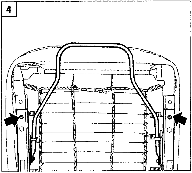 Diagram showing the back view of the seat with arrows pointing to the sliding guide bolts on both sides.