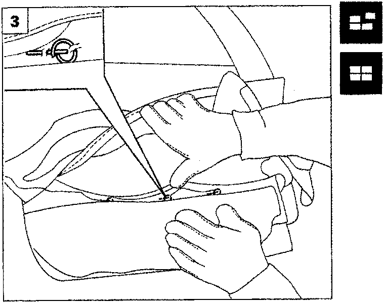 Diagram illustrating hands separating a seat cushion cover from the internal upholstery by pulling on hooks.