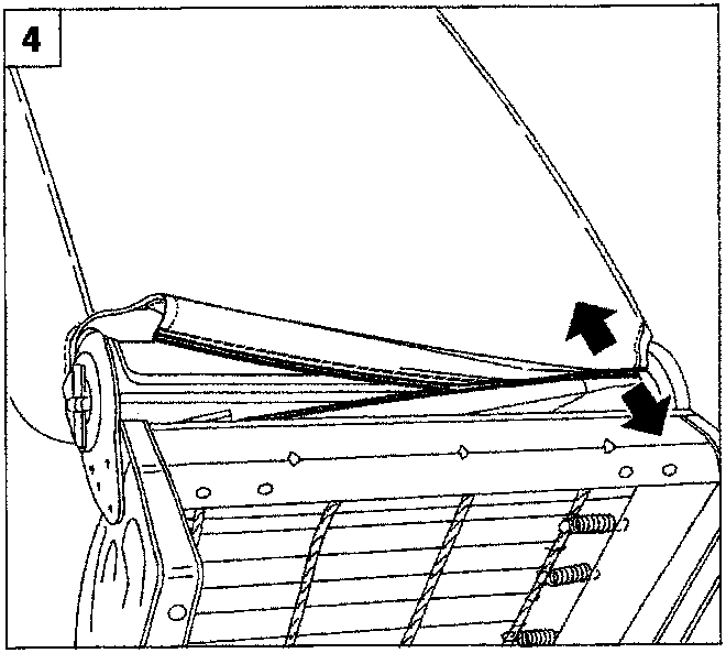 Diagram showing the attachment point of a seat backrest cover being released from the frame.