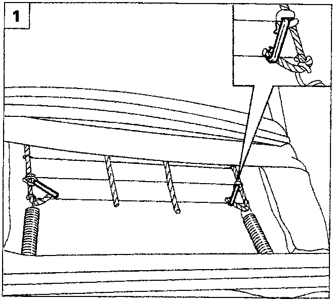 Diagram showing the rear hooks fixing and tensioning the front part of the seat cover.