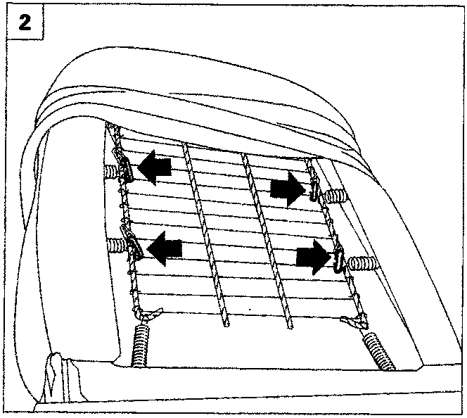 Diagram showing the upper hooks fixing and tensioning the front part of the seat cover.